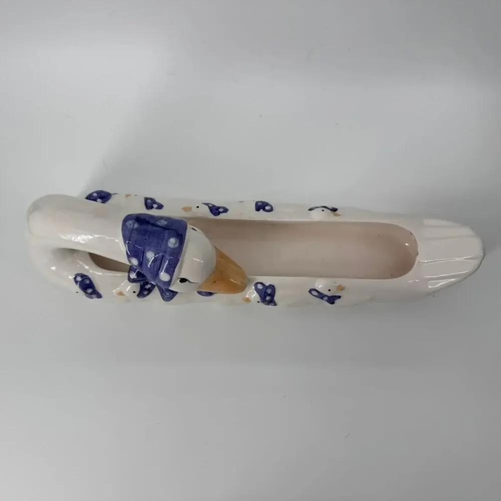 Vintage Goose Cracker Dish Ceramic Country Kitchen Blue Bonnet Goose Goslings